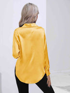 Collared Neck Buttoned Long Sleeve Shirt Trendsi