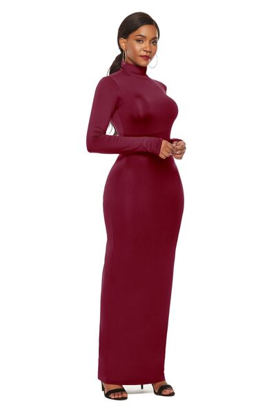 Mock Neck Long Sleeve Maxi Slim Dress Trendsi