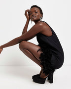 Layia Feather Half Turtleneck Sleeveless Dress Aclosy