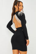 Backless Fringed Diamond Bandage Dress aclosy