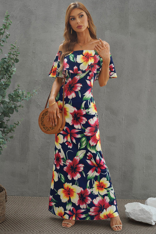 Floral Layered Off-Shoulder Maxi Dress Trendsi