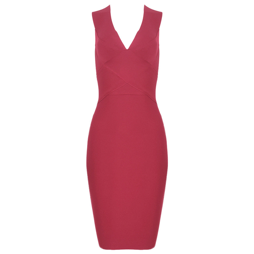 V Neck Party Bandage Dress aclosy