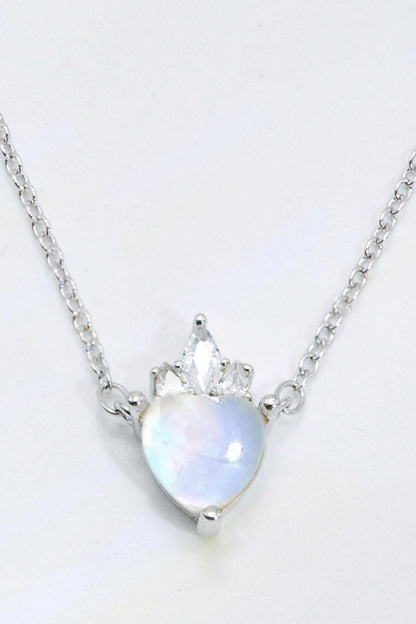 925 Sterling Silver Moonstone Heart Pendant Necklace Trendsi