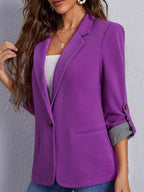 Lapel Collar Roll-Tab Sleeve Blazer Trendsi