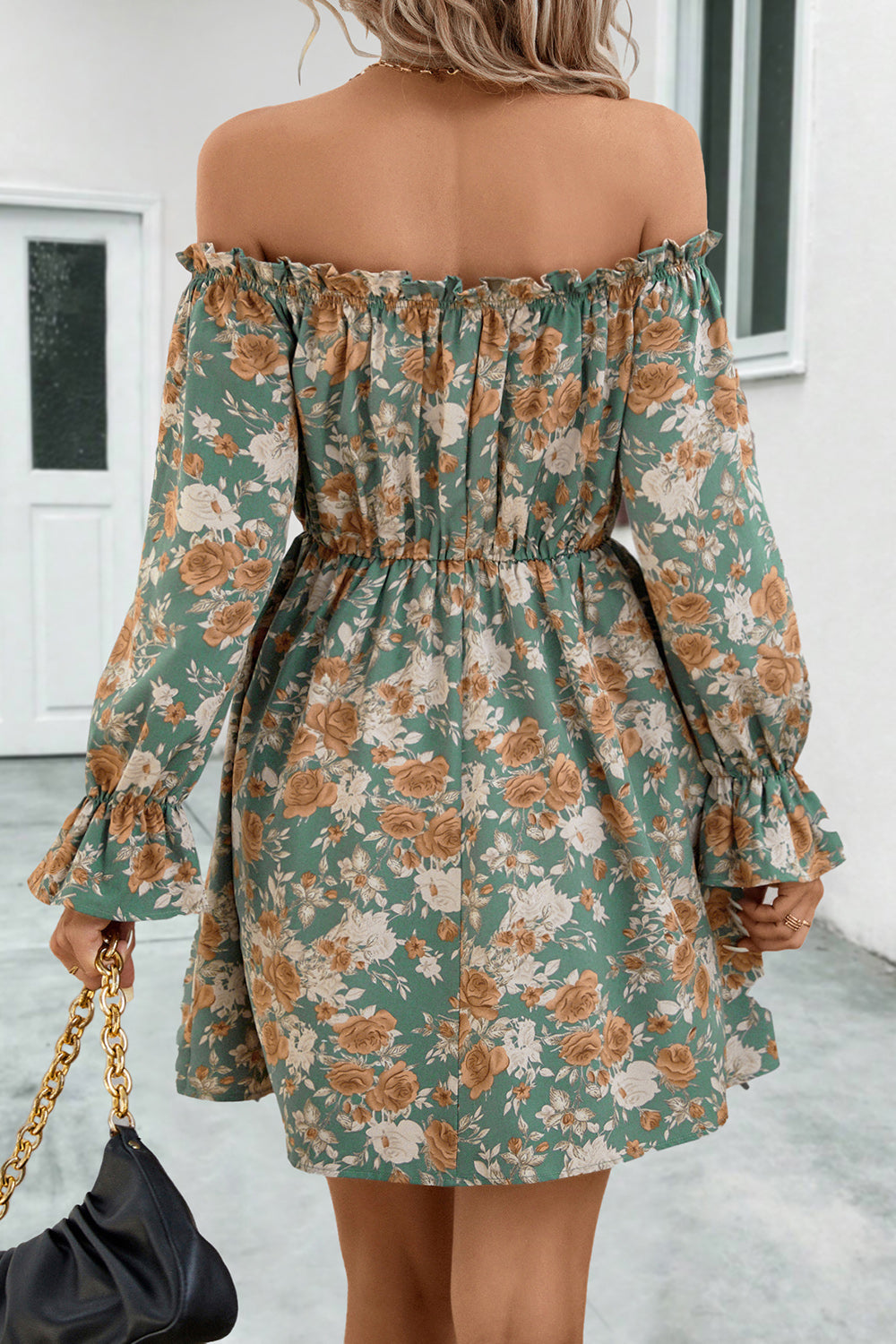 Floral Off-Shoulder Flounce Sleeve Dress Trendsi