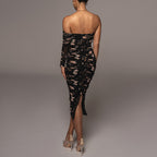 Grece One Shoulder Mesh Midi Dress aclosy