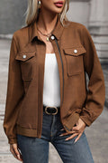 Textured Zip Up Collared Neck Jacket Trendsi