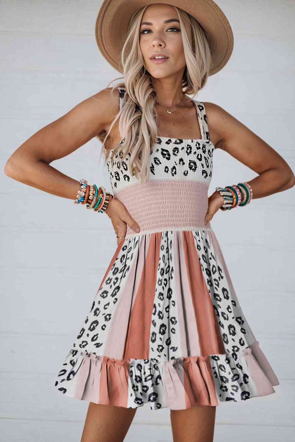 Leopard Color Block Sleeveless Dress Trendsi