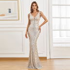 Sequin Bead Fishtail Evening Dress aclosy