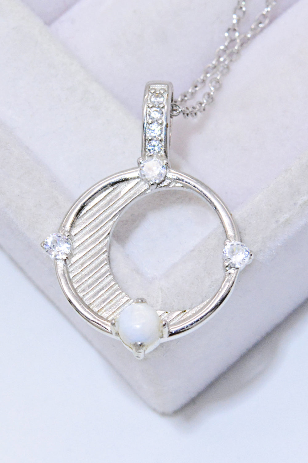 Inlaid Zircon and Natural Moonstone Pendant Necklace Trendsi
