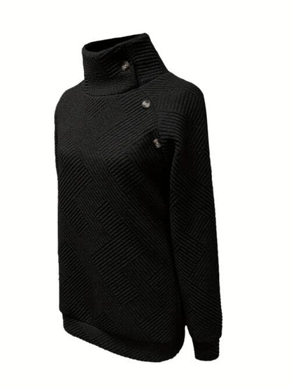 Buttoned Mock Neck Long Sleeve Sweatshirt Trendsi
