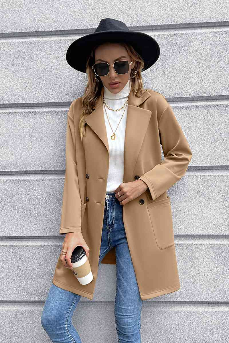 Lapel Collar Long Sleeve Blazer Trendsi