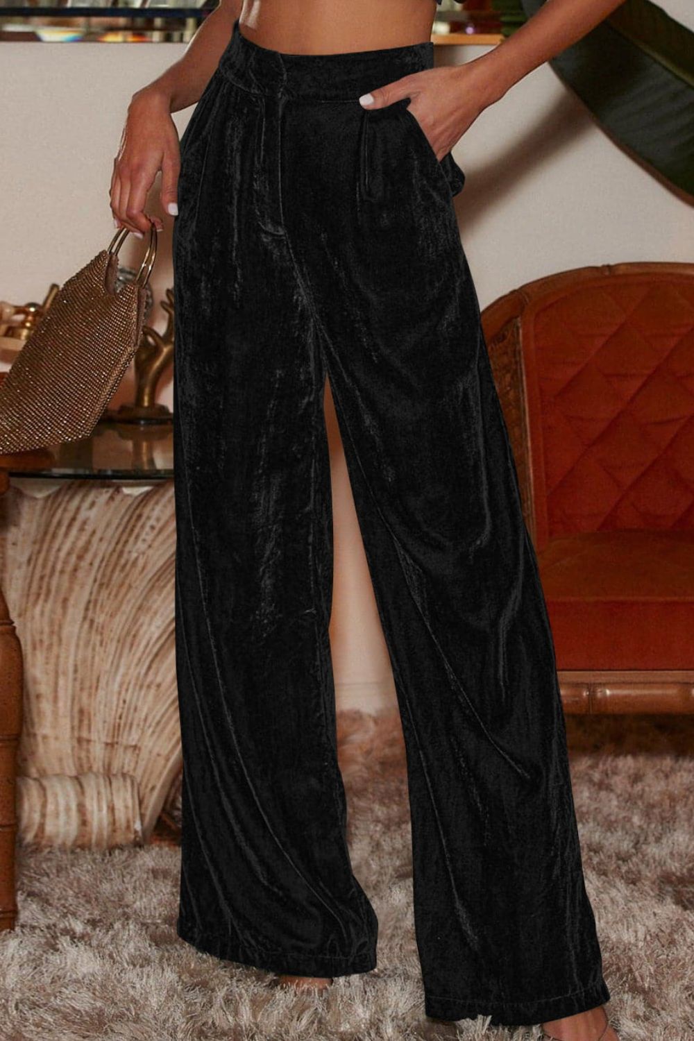 Double Take Loose Fit High Waist Long Pants with Pockets Trendsi