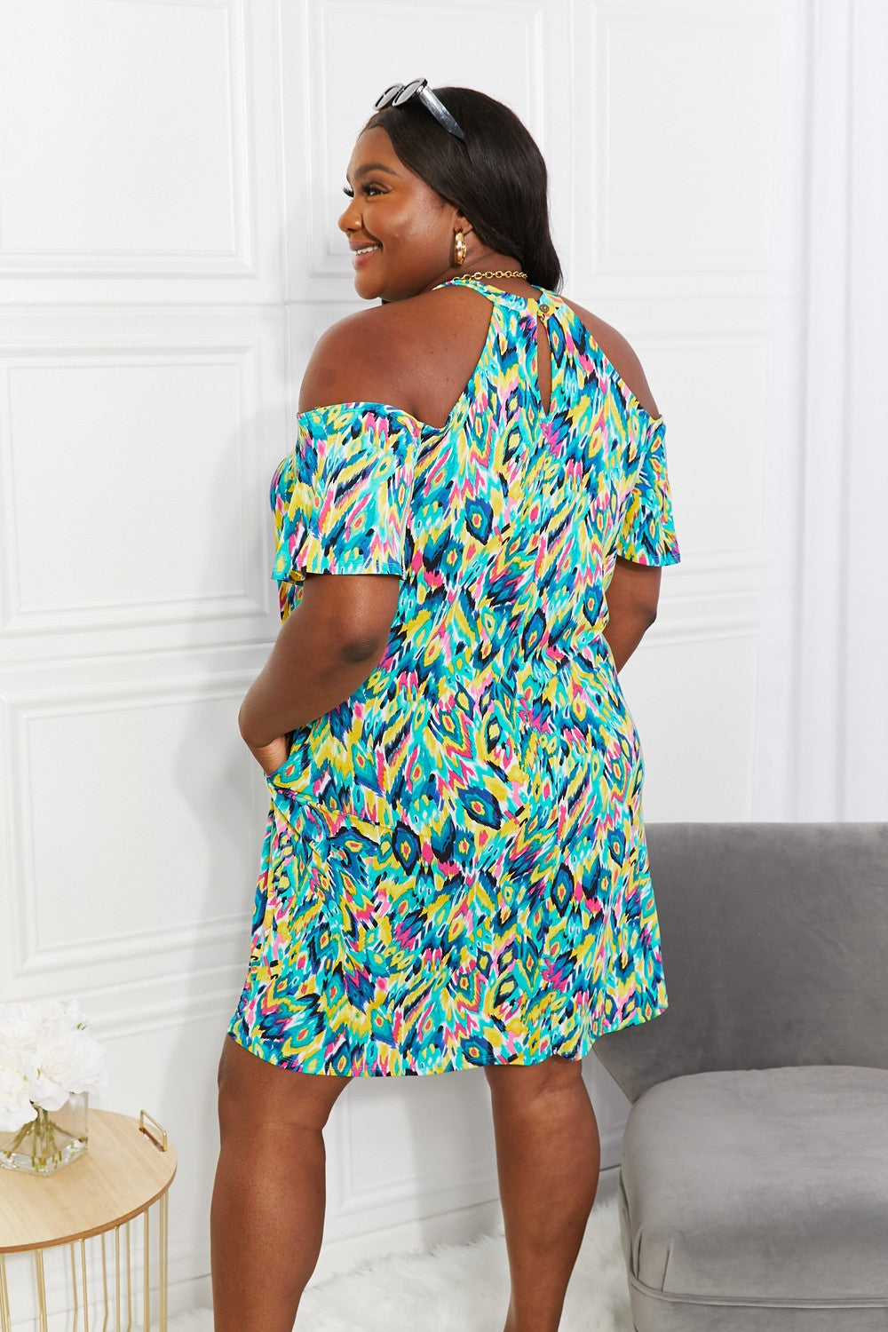 Sew In Love Full Size Perfect Paradise Printed Cold-Shoulder Dress Trendsi