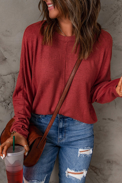 Seam Detail Round Neck Long Sleeve Top Trendsi