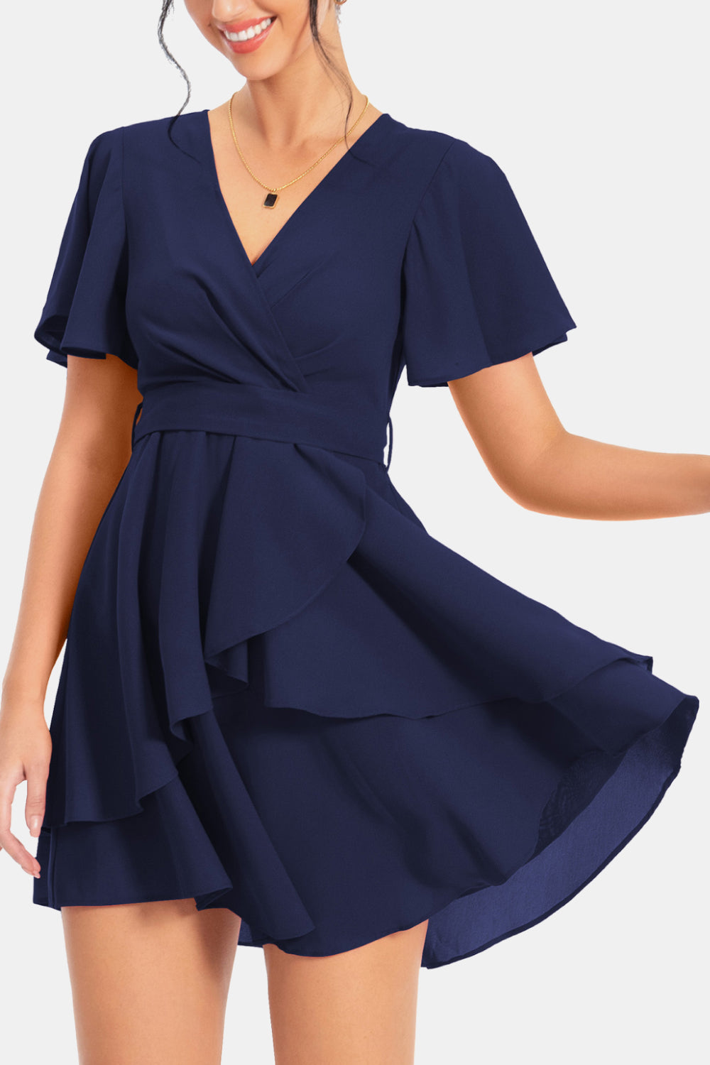 Surplice Neck Flutter Sleeve Dress Trendsi