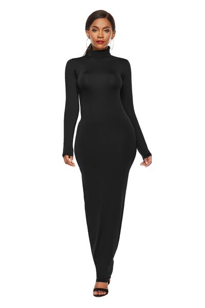 Mock Neck Long Sleeve Maxi Slim Dress Trendsi