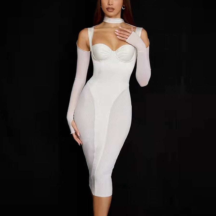 Tight-fitting Long-sleeved Party Mid-length Dress aclosy