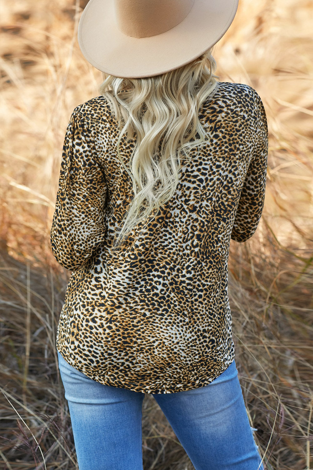 Leopard Print Sequin Pocket Long Sleeve Top Trendsi