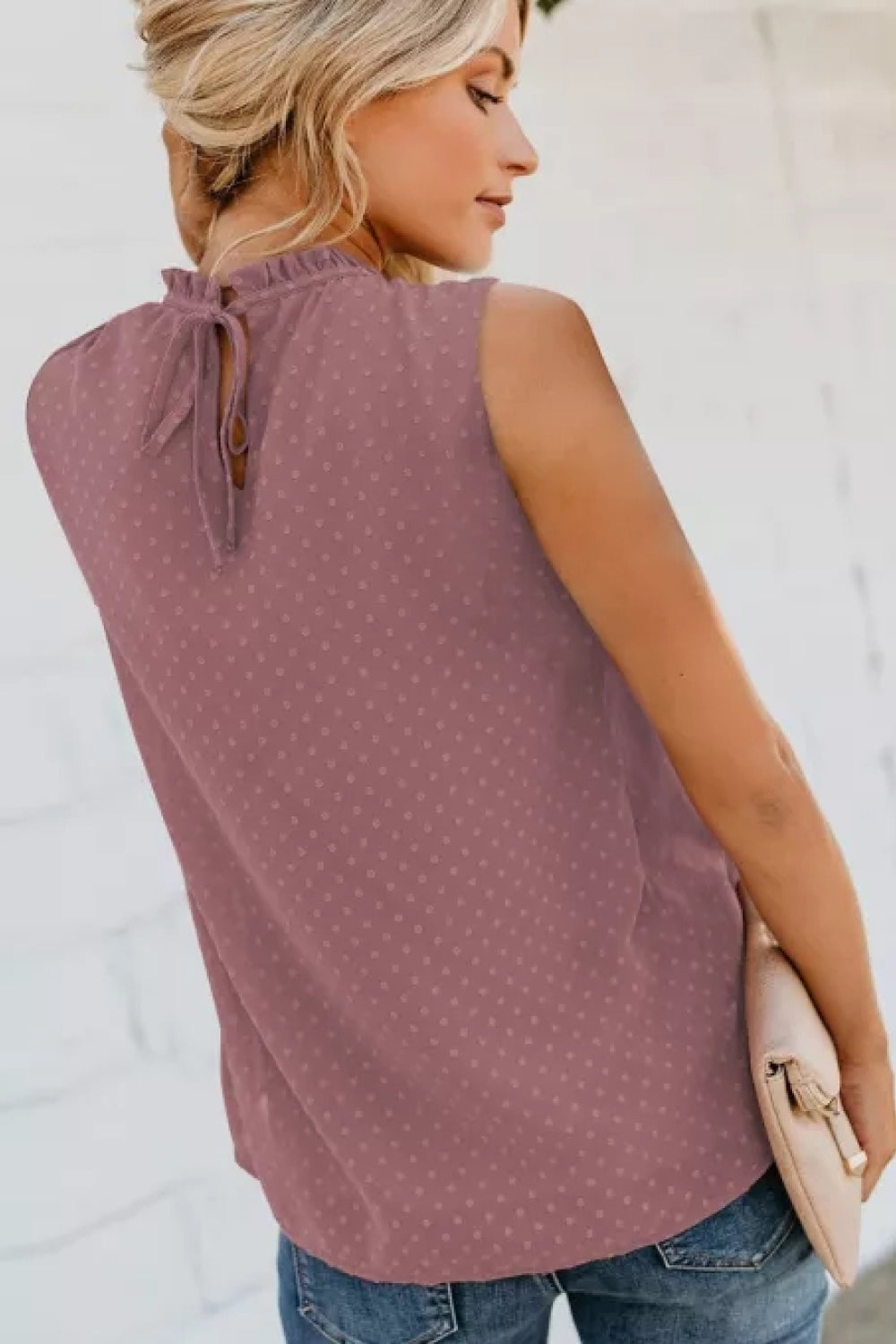 Smocked Tie Back Frill Trim Tank Trendsi