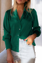 Double Take Lapel Collar Buttoned Puff Sleeve Shirt Trendsi