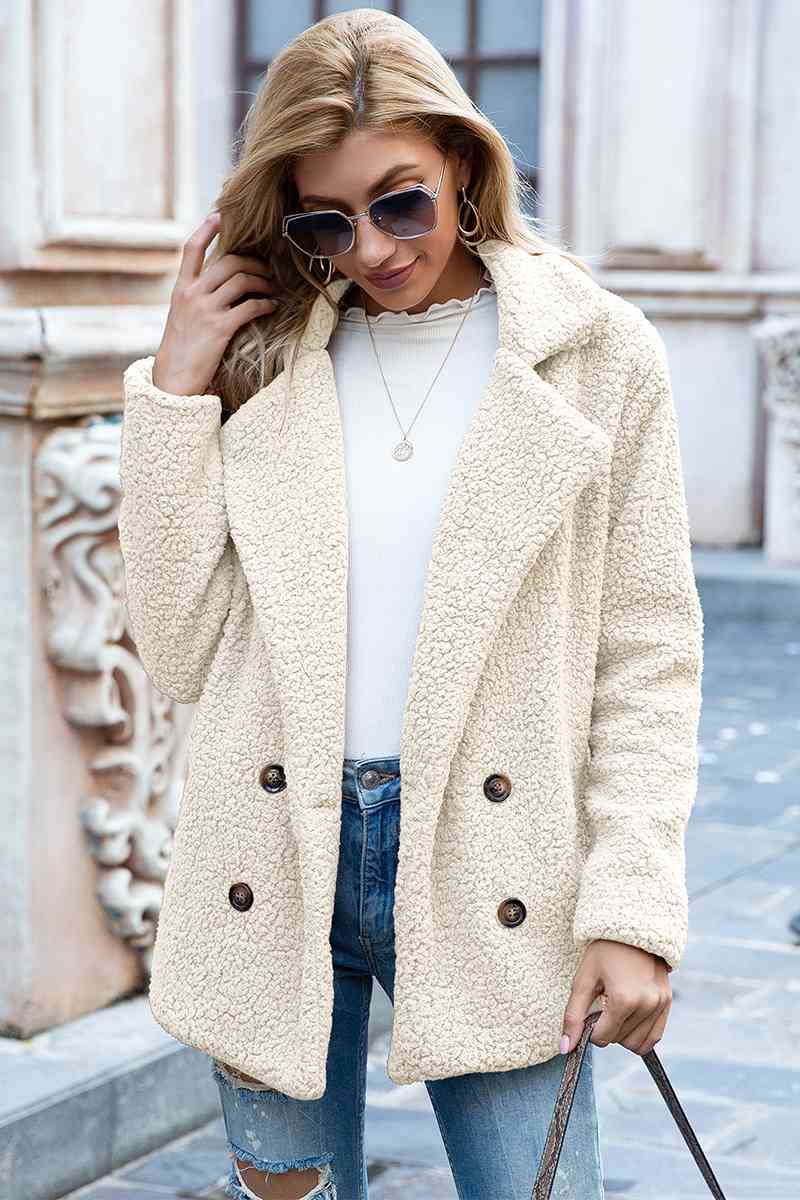 Full Size Lapel Collar Sherpa Coat Trendsi