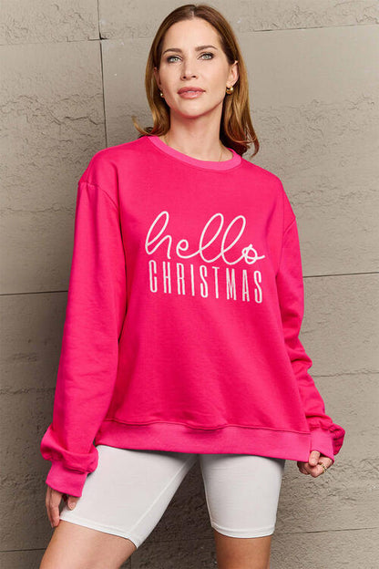 Simply Love Full Size HELLO CHRISTMAS Long Sleeve Sweatshirt Trendsi