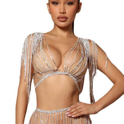 New Layered Rhinestone Bra Body Chain Women aclosy