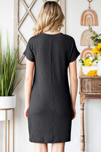 Ribbed Round Neck Short Sleeve Dress Trendsi