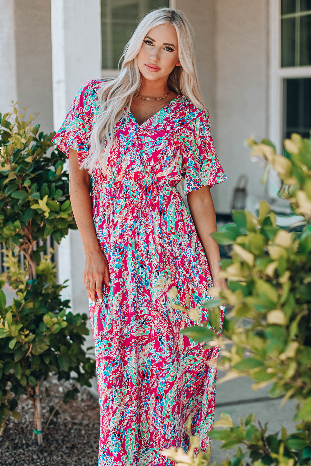 Multicolored V-Neck Maxi Dress Trendsi