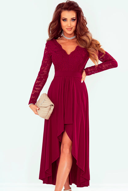 Lace High-Low V-Neck Dress Trendsi