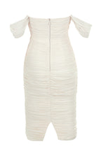 Lemily Ruched Draped Chiffon Dress-White Aclosy