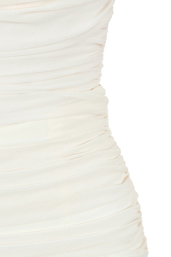 Lemily Ruched Draped Chiffon Dress-White Aclosy