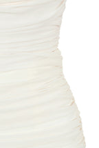 Lemily Ruched Draped Chiffon Dress-White Aclosy