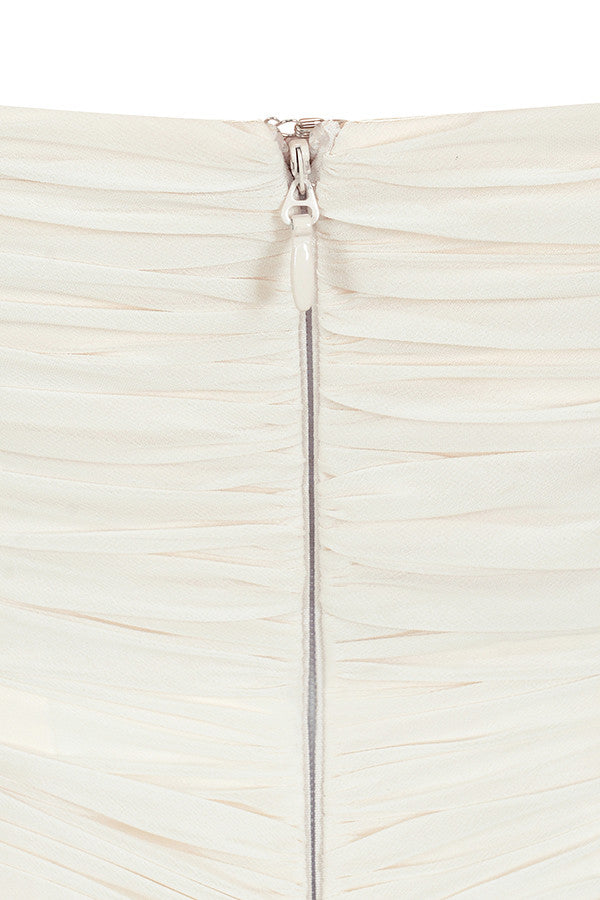 Lemily Ruched Draped Chiffon Dress-White Aclosy