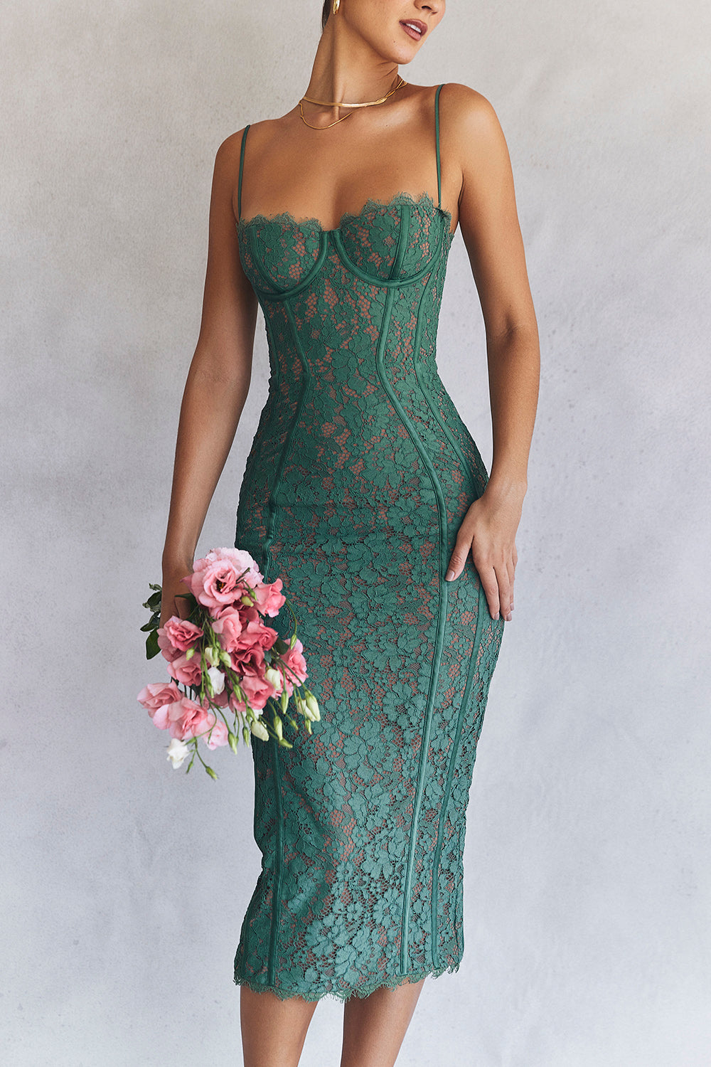 LOTTE FOREST LACE MIDI DRESS-GREENY aclosy