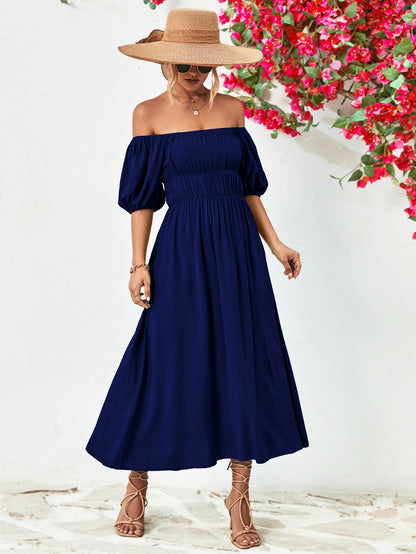 Off-Shoulder Balloon Sleeve Midi Dress Trendsi