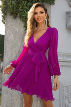 Tied Surplice Neck Pleated Dress Trendsi