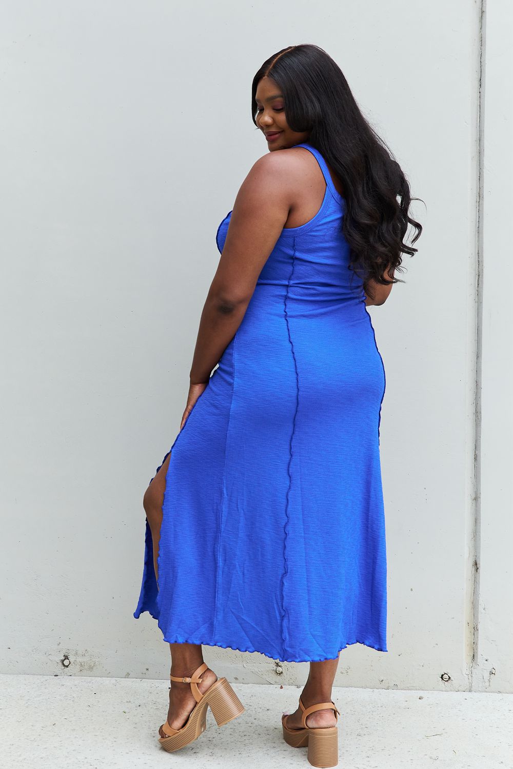 Culture Code Look At Me Full Size Notch Neck Maxi Dress with Slit in Cobalt Blue Trendsi