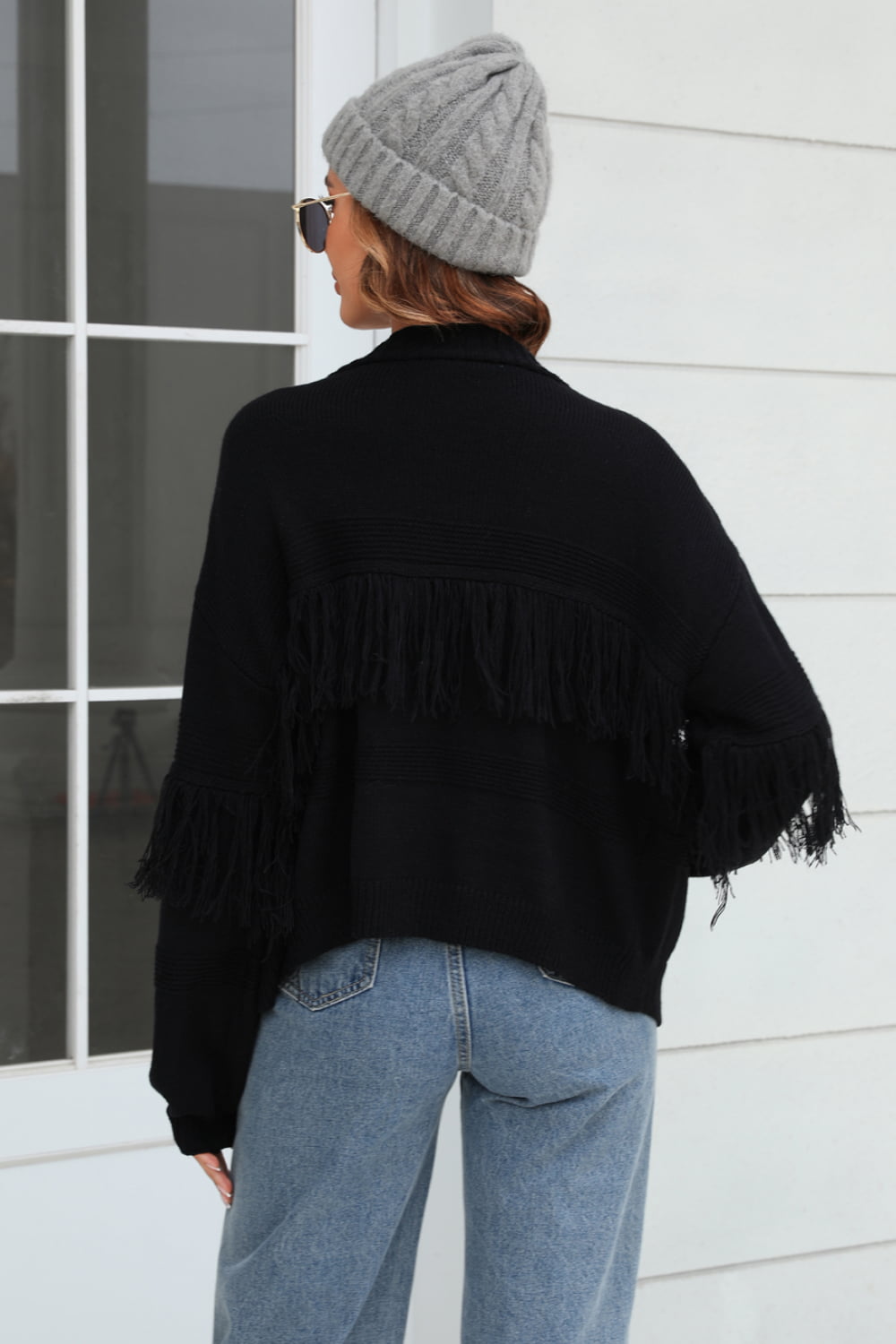 Double Take Fringe Trim Open Front Cardigan Trendsi