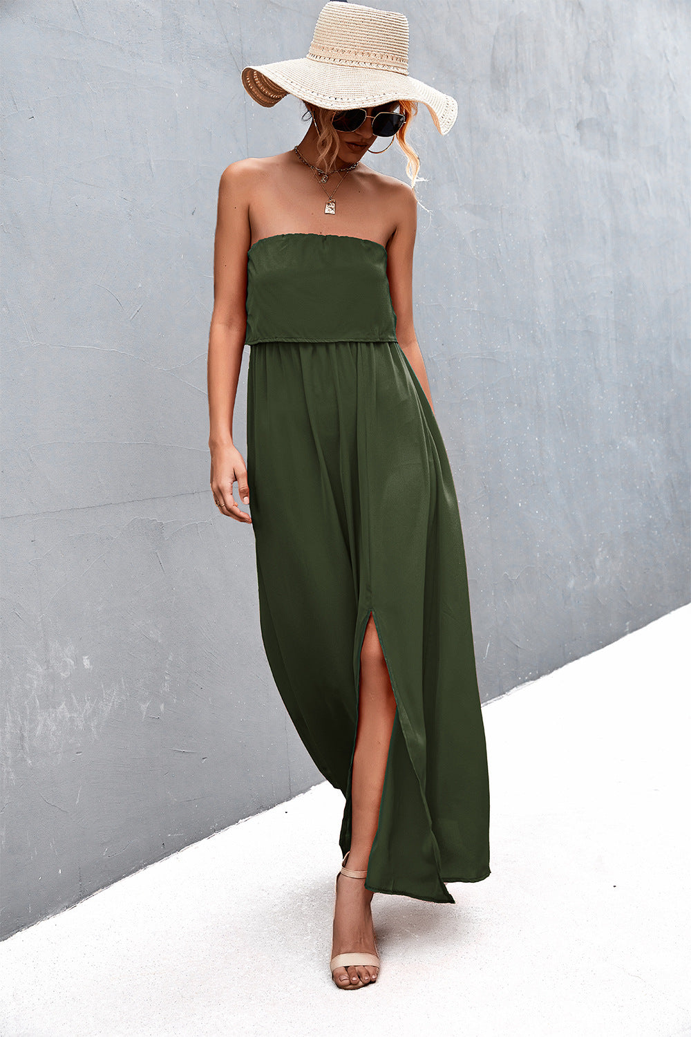 Strapless Split Maxi Dress Trendsi