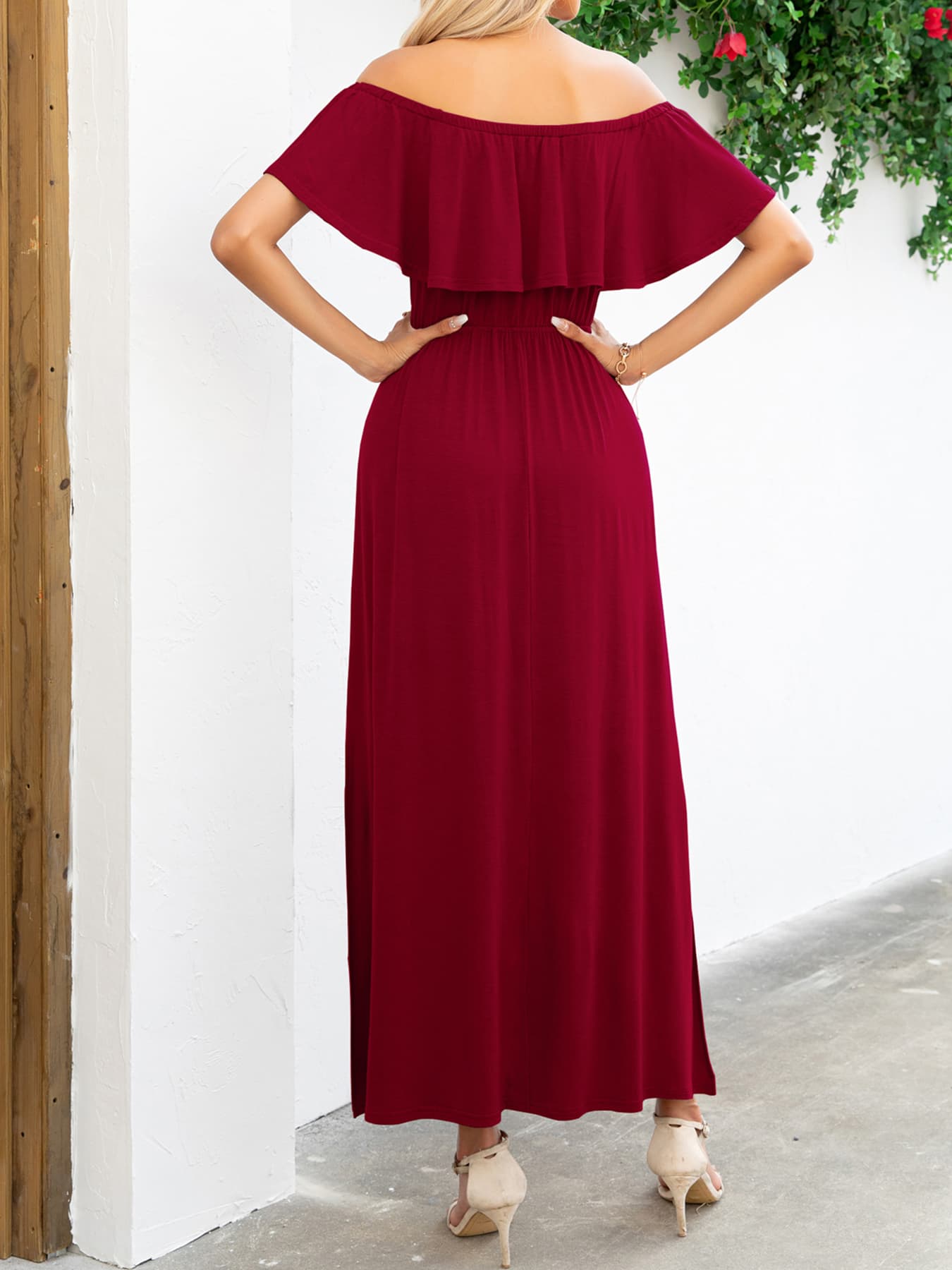 Off-Shoulder Slit Maxi Dress Trendsi