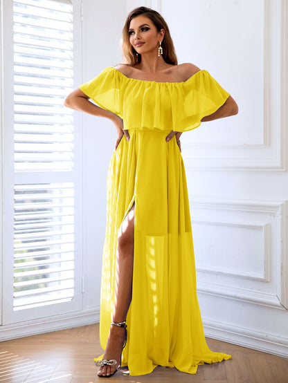 Off-Shoulder Layered Split Maxi Dress Trendsi