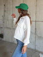 Ribbed Collared Neck Button Up Jacket Trendsi