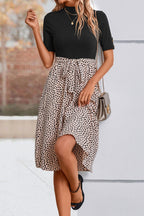 Printed Short Sleeve Belted Dress Trendsi