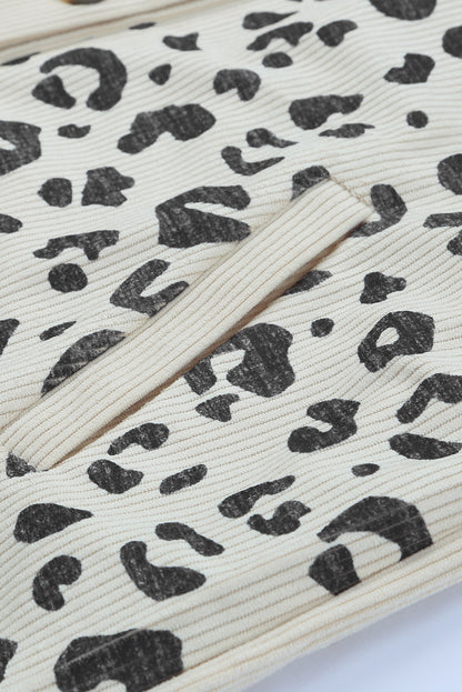 Leopard Print Pocketed Corduroy Jacket Trendsi