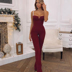 Fashion Women's Pearl Sling Crinkle Waist Wide Leg Jumpsuit Aclosy