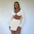 Long Sleeve Cutout T-Shirt Irregular Skirt Two Piece Set aclosy