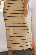 Striped Slit Sleeveless Maxi Dress Trendsi