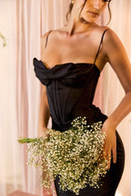 Ivory Corset Maxi Dress-Black aclosy